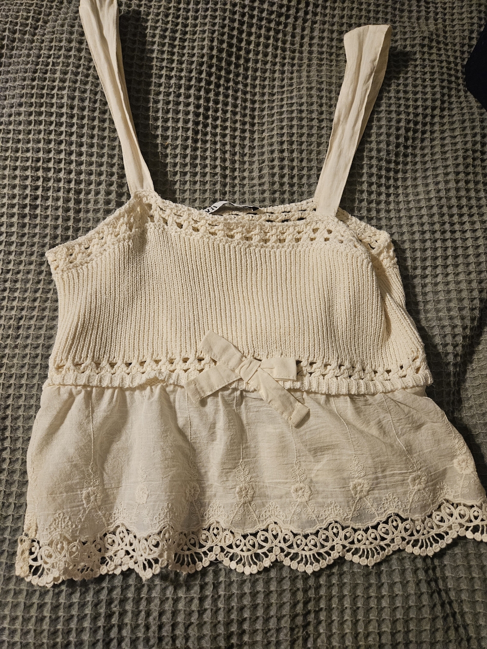 Zara Cream Crochet-Trim Tank Top